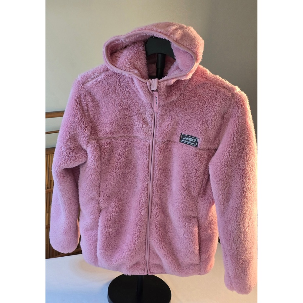 Eddie Bauer Girls Pink High Pile Fleece Full Zip Hooded Jacket Size L 14